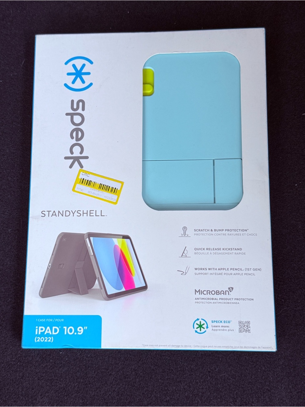 speck StandyShell iPad 10.9" Case – Light Blue with Lime Accent